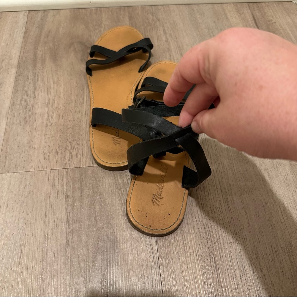 Madewell Boardwalk Ankle Wrap Black Strappy Leather Sandals - Picture 3 of 8
